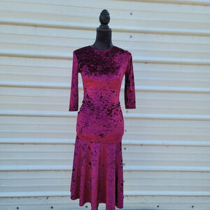 ASOS Club L London Crushed Berry Red Velvet Peplum MIDI Dress UK8 Stretch Small